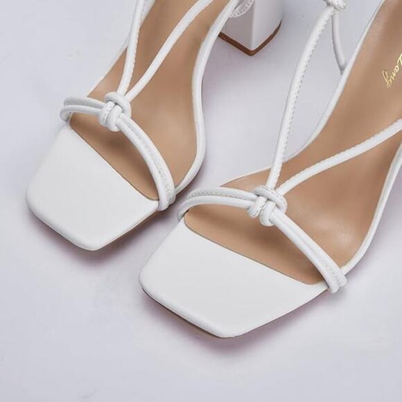 Elisabet Tang Women Lace Up Chunky Heel Sandals in pink/white size 7 and 9 - Picture 3 of 6